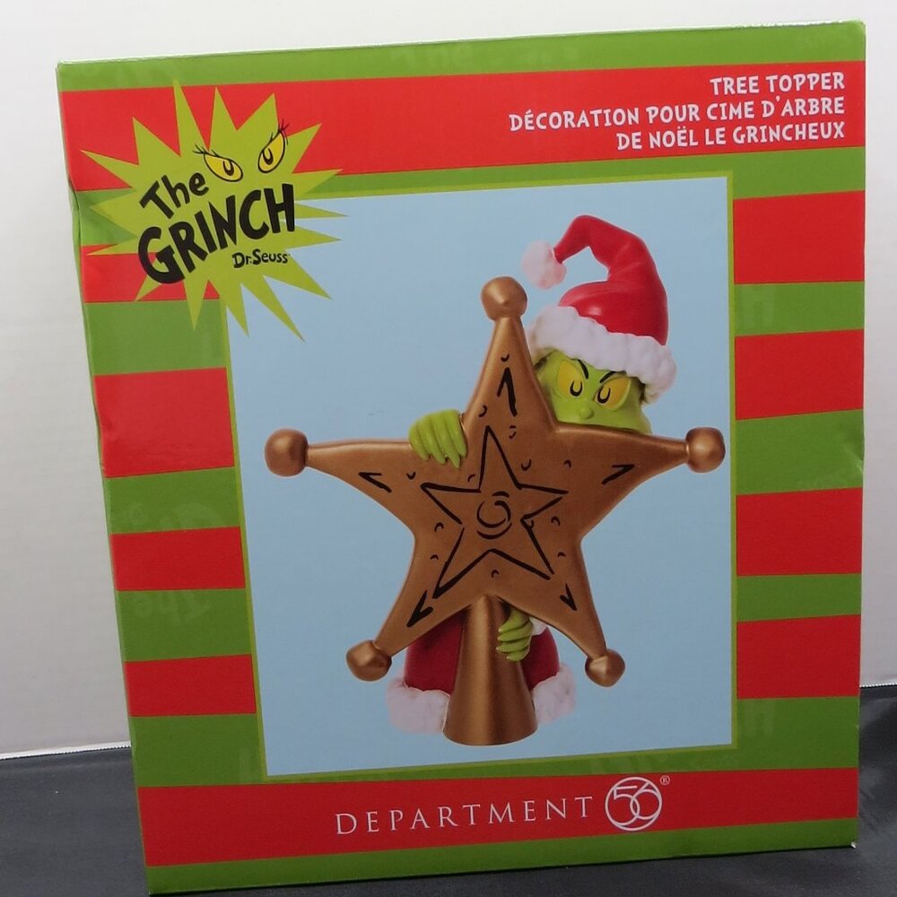 NEW Department 56 Dr. Seuss Grinch Hiding Behind Star Christmas Tree Topper 8.5"